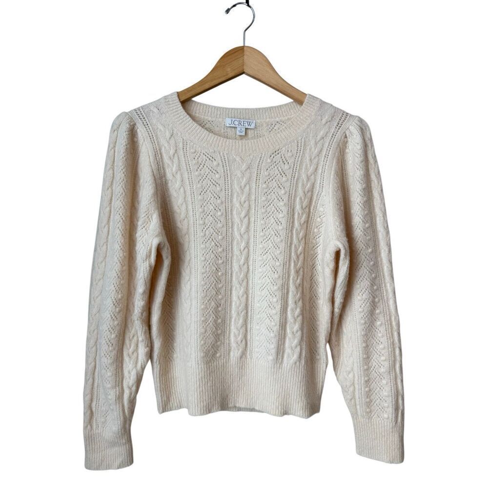 J. Crew Pointelle Cable-Knit Crewneck Sweater In Ivory/Cream Size M